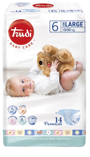 TRUDI BABY CARE PANNOLINO BAMBINI EXTRALARGE 15/30 KG 14 PEZZI - Farmaciacarpediem.it
